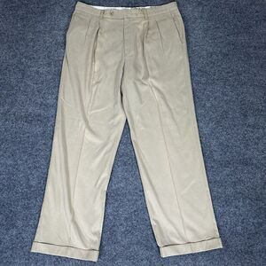 Tommy Bahama Pants Mens 35 (36x29) Beige Silk‎ Straight Pleated High Rise Adult